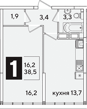 Продается 1-комн. квартира, 38.5 м²