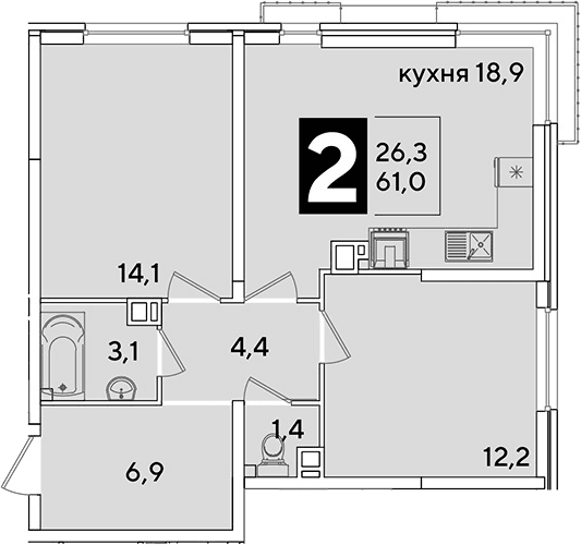 Продается 3-комн. квартира, 61 м²