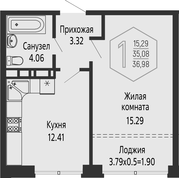 Продается 1-комн. квартира, 35.08 м²