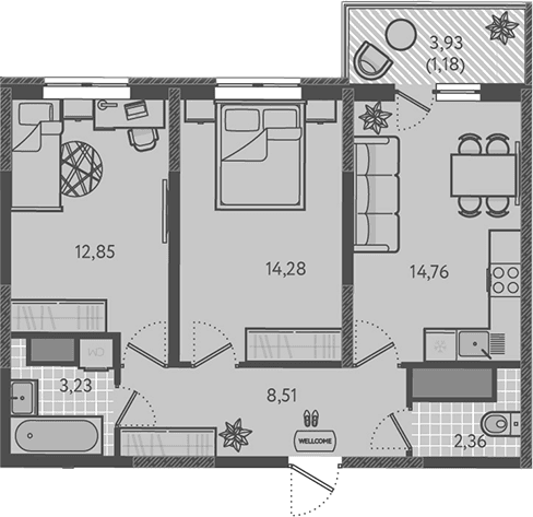 Продается 2-комн. квартира, 55.99 м²