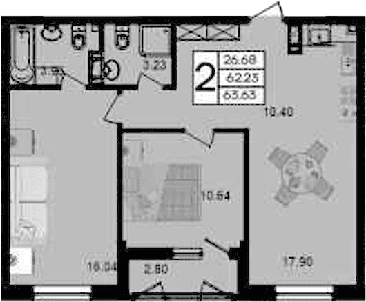 Продается 2-комн. квартира, 62.23 м²
