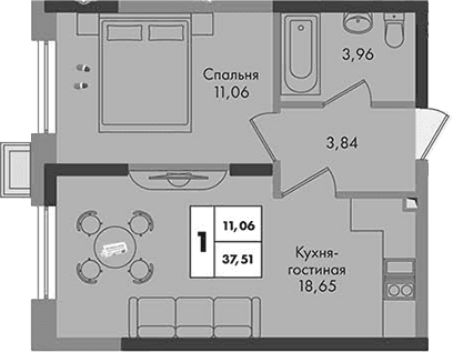 Продается 1-комн. квартира, 37.51 м²