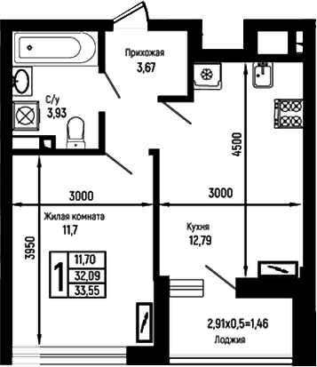 Продается 1-комн. квартира, 32.09 м²