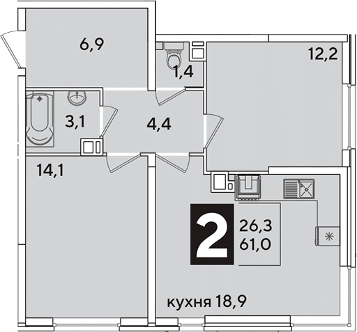 Продается 3-комн. квартира, 61 м²