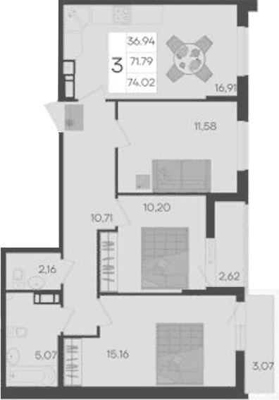 Продается 3-комн. квартира, 71.79 м²