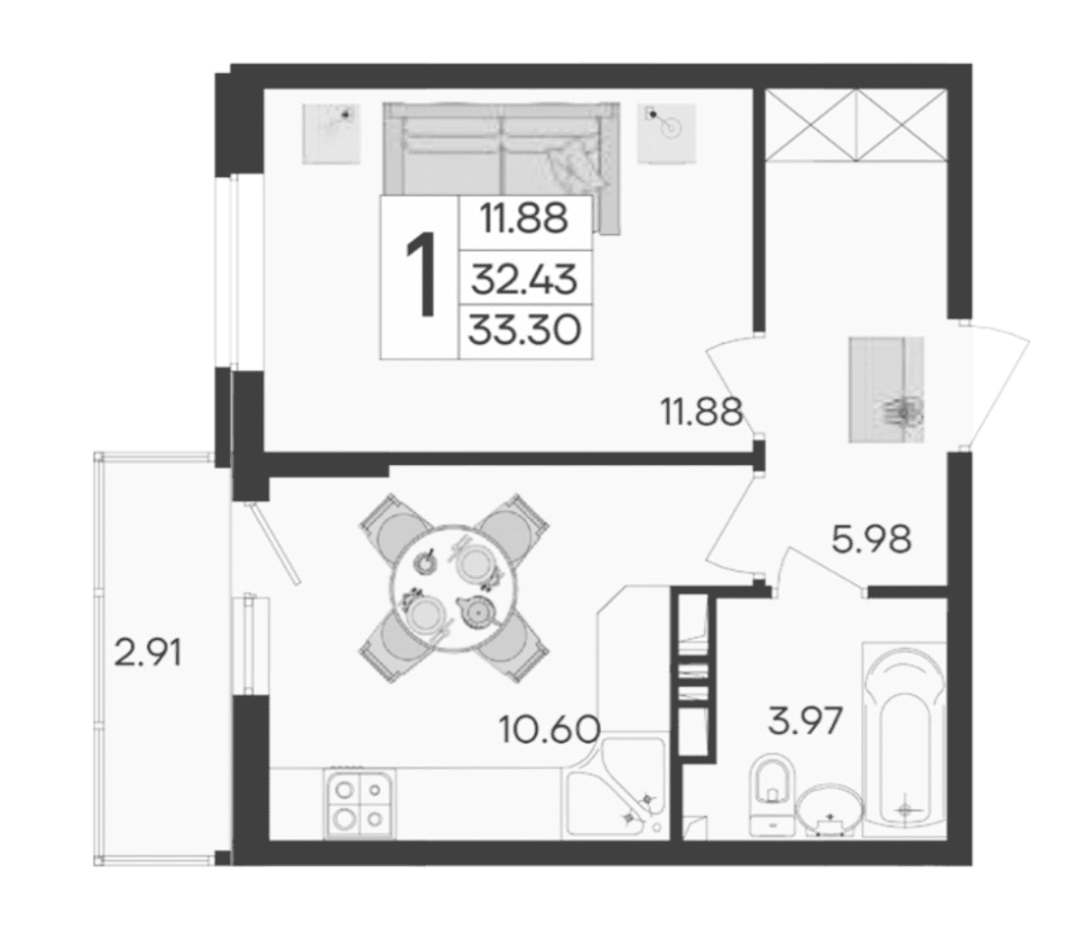Продается 1-комн. квартира, 32.43 м²