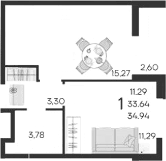 Продается 1-комн. квартира, 33.64 м²