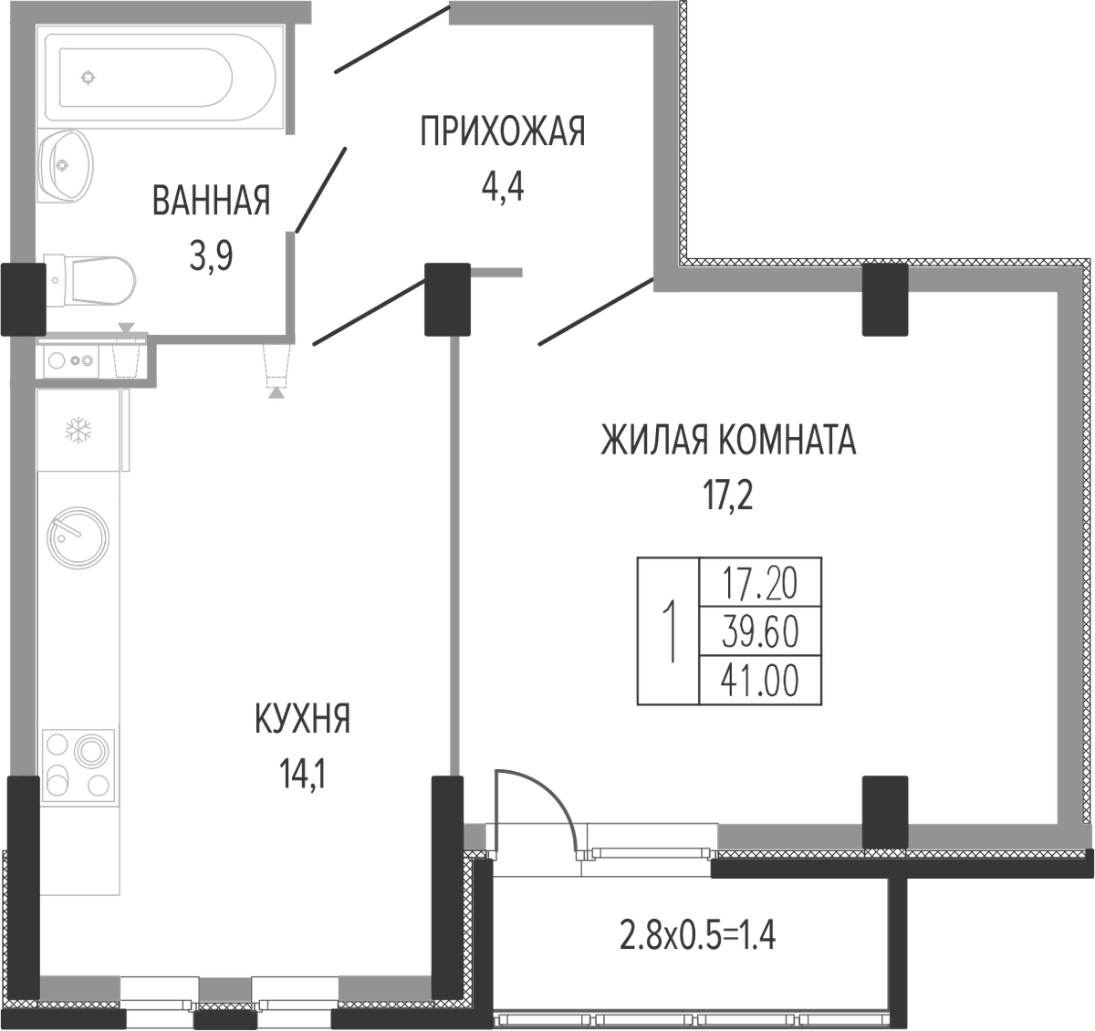 Продается 1-комн. квартира, 39.6 м²