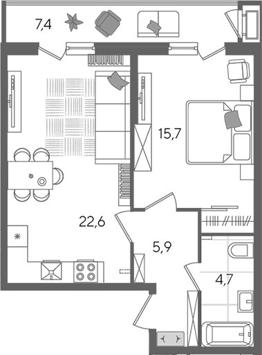 Продается 2-комн. квартира, 48.9 м²