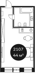Продается 1-комн. квартира, 43.59 м²
