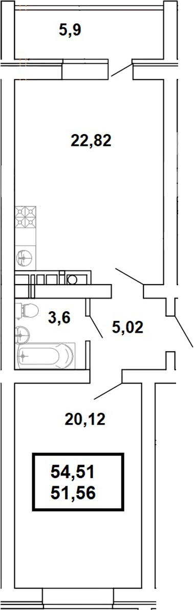 Продается 2-комн. квартира, 51.56 м²
