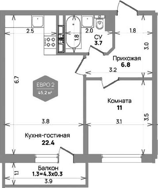 Продается 2-комн. квартира, 43.9 м²