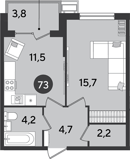 Продается 1-комн. квартира, 38.3 м²