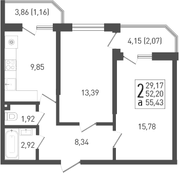 Продается 2-комн. квартира, 50.13 м²