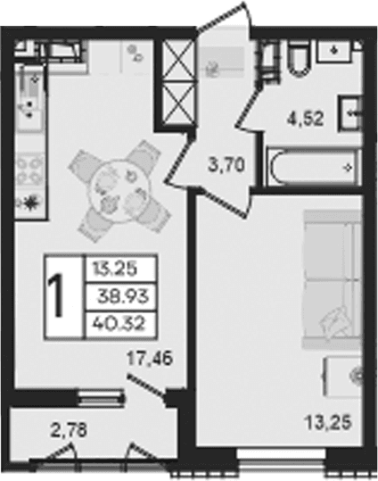 Продается 1-комн. квартира, 38.93 м²