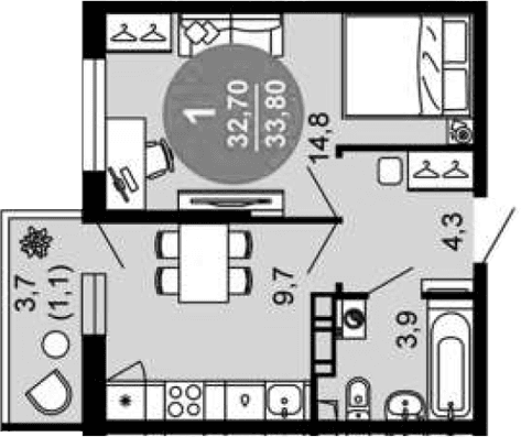 Продается 1-комн. квартира, 32.7 м²
