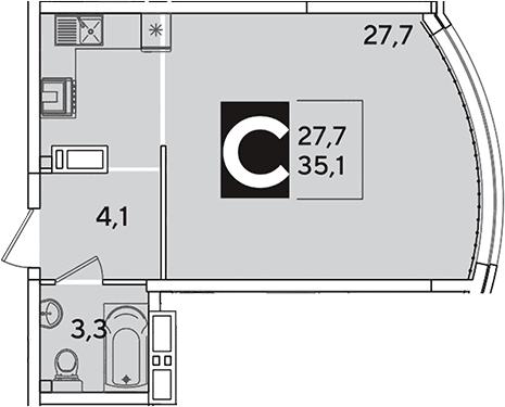 Продается 1-комн. квартира, 35.1 м²