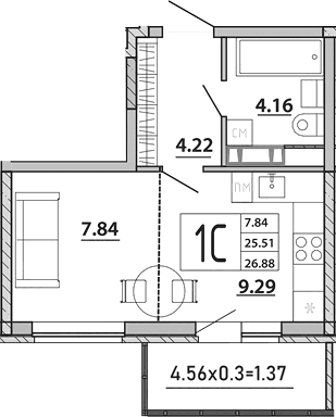 Продается 1-комн. квартира, 25.51 м²