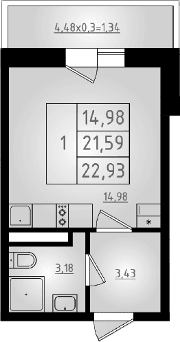Продается 1-комн. квартира, 21.59 м²