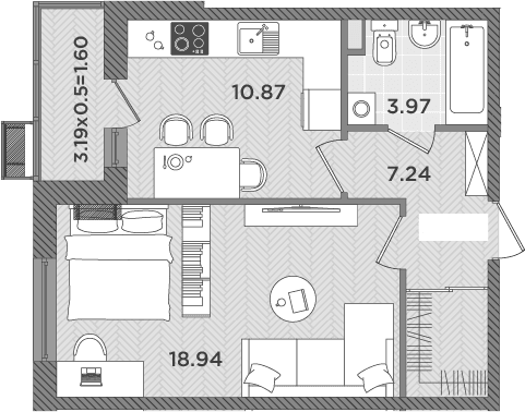 Продается 1-комн. квартира, 41.02 м²