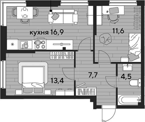 Продается 2-комн. квартира, 54.1 м²