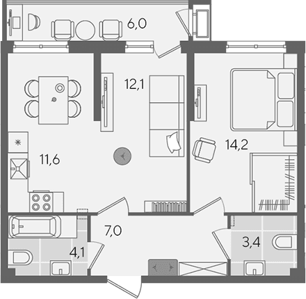 Продается 2-комн. квартира, 52.4 м²