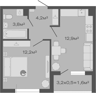 Продается 1-комн. квартира, 33.1 м²