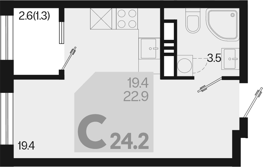 Продается 1-комн. квартира, 22.9 м²