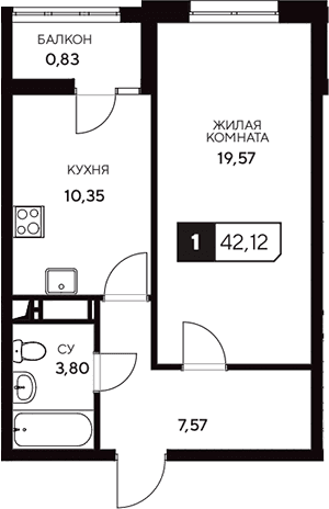 Продается 1-комн. квартира, 41.29 м²