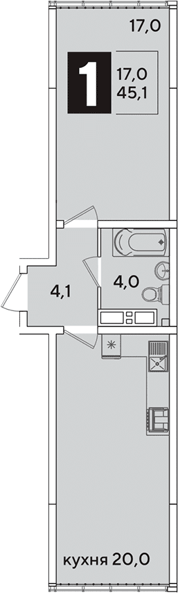 Продается 2-комн. квартира, 45.1 м²