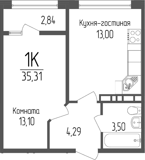Продается 1-комн. квартира, 33.89 м²
