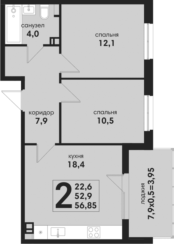 Продается 3-комн. квартира, 52.9 м²