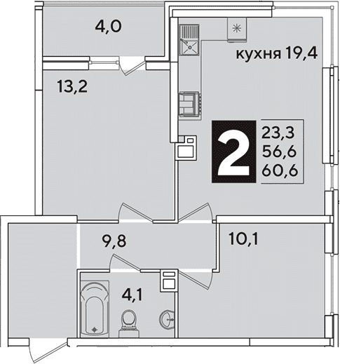 Продается 3-комн. квартира, 56.6 м²