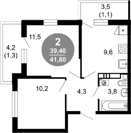 Продается 2-комн. квартира, 39.4 м²