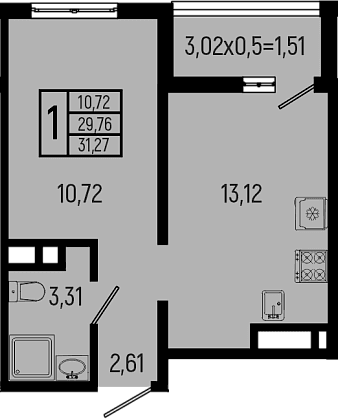 Продается 1-комн. квартира, 29.76 м²
