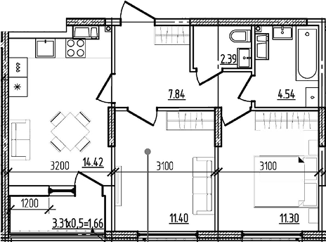 Продается 2-комн. квартира, 51.89 м²