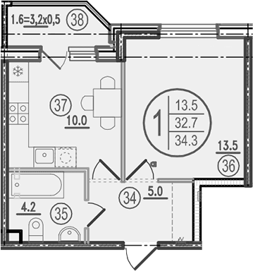 Продается 1-комн. квартира, 32.7 м²