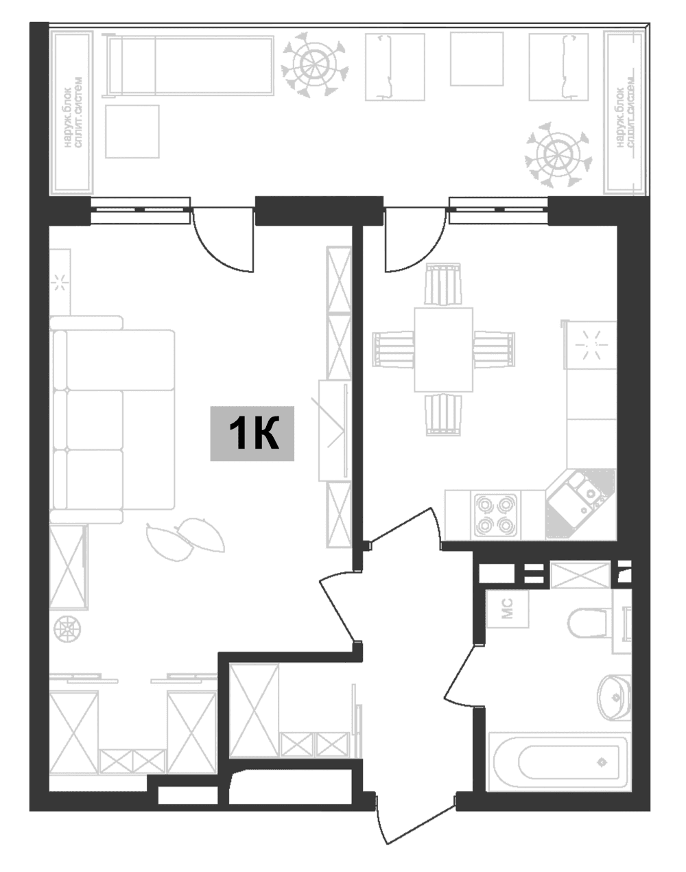 Продается 1-комн. квартира, 42.69 м²