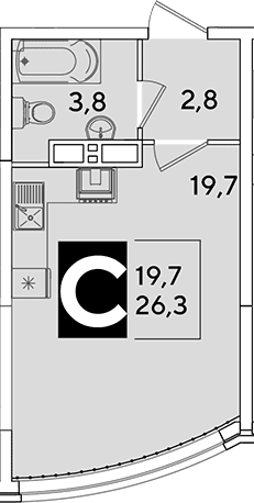 Продается 1-комн. квартира, 26.3 м²
