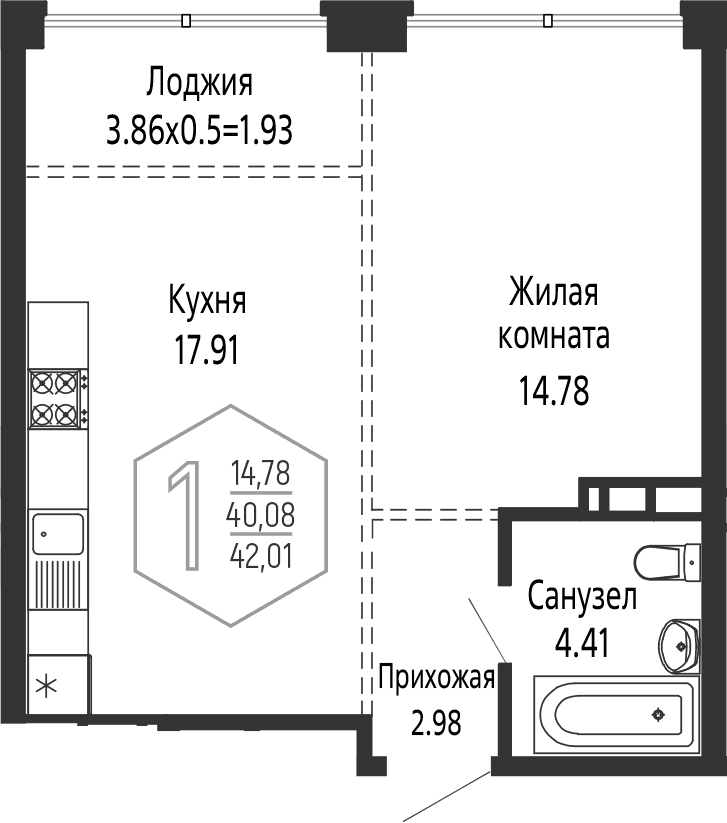 Продается 2-комн. квартира, 40.08 м²