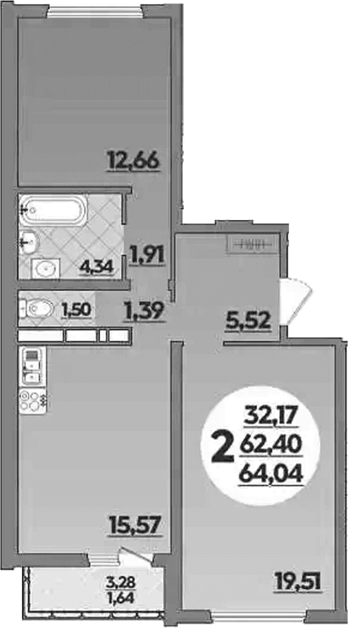 Продается 2-комн. квартира, 62.4 м²