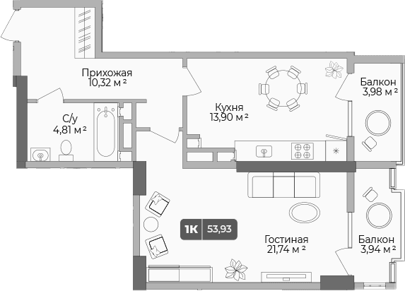 Продается 1-комн. квартира, 51.56 м²