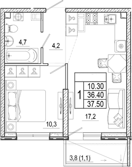 Продается 2-комн. квартира, 36.4 м²