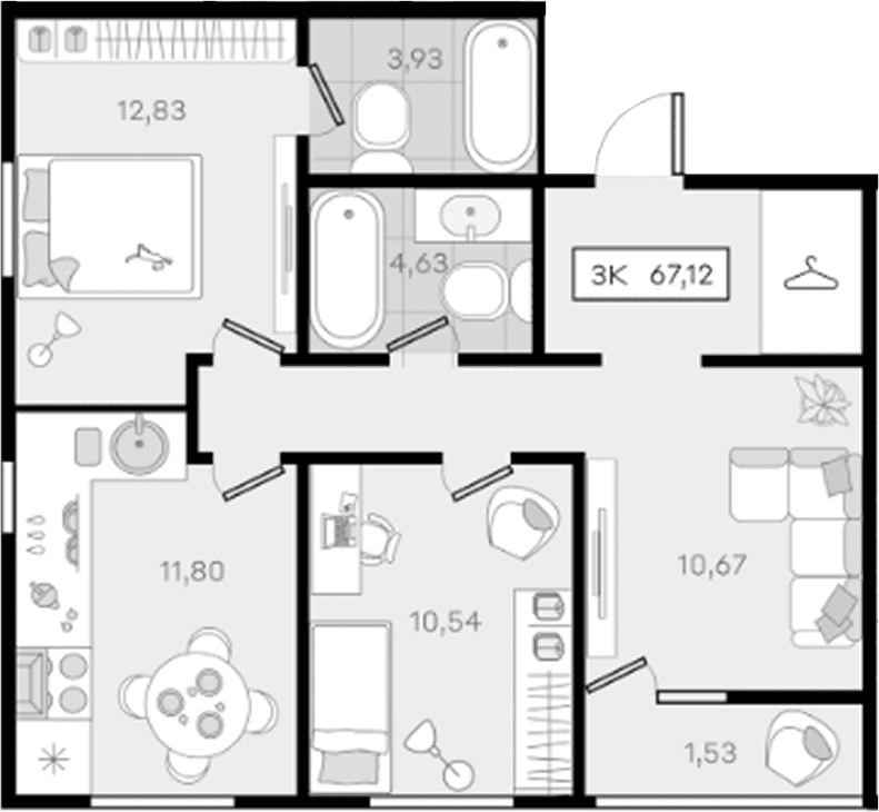 Продается 3-комн. квартира, 65.59 м²