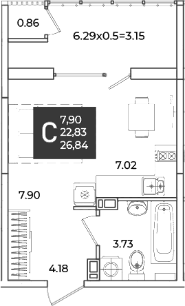 Продается 1-комн. квартира, 22.83 м²