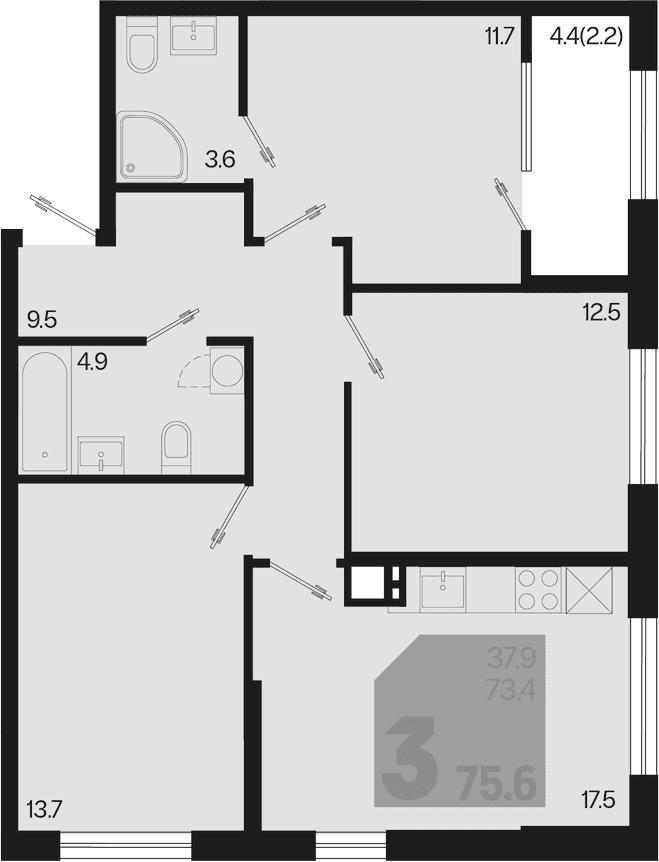 Продается 4-комн. квартира, 73.4 м²