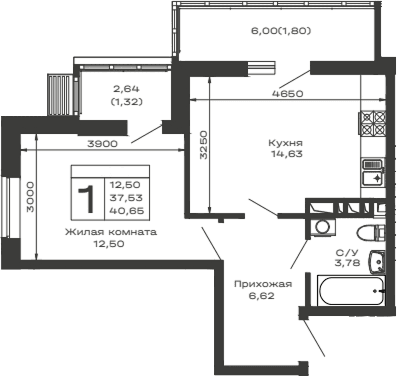 Продается 1-комн. квартира, 37.53 м²