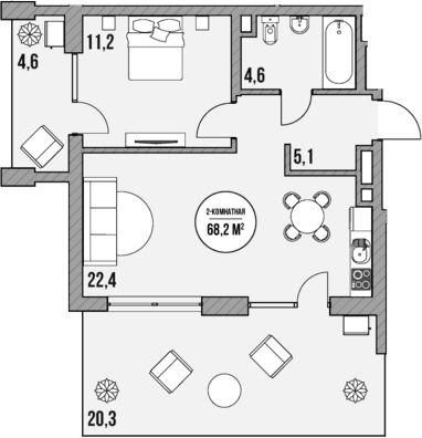 Продается 1-комн. квартира, 43.3 м²