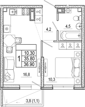 Продается 2-комн. квартира, 35.8 м²