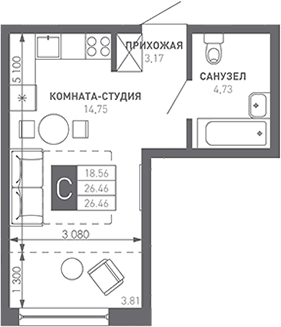 Продается 1-комн. квартира, 27.4 м²